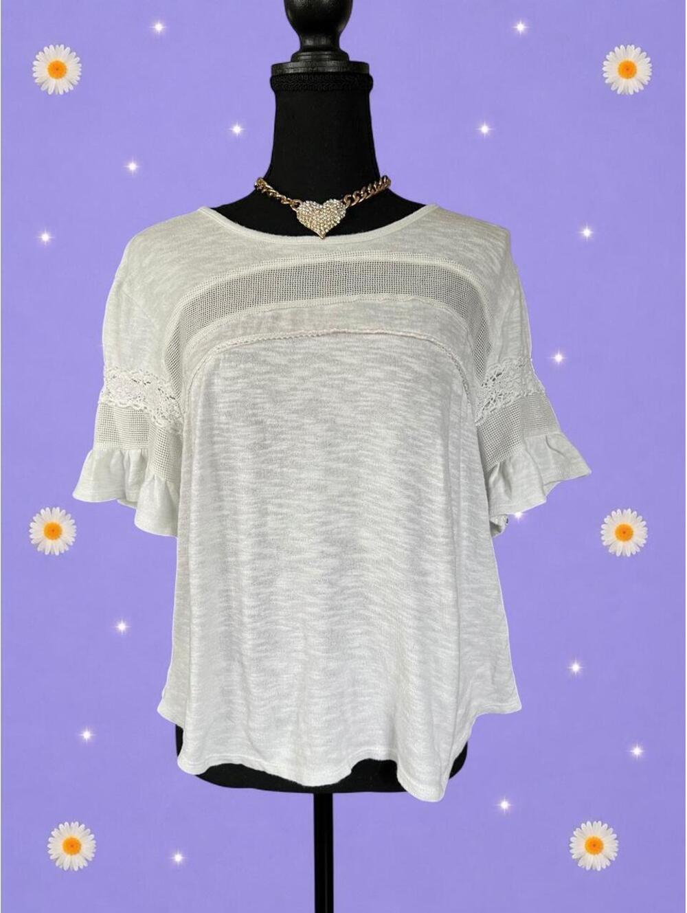 Vintage Y2K True Craft boho cottagecore lace mesh ruffle top size medium 🤍